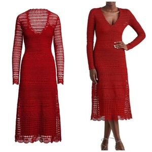 Ralph Lauren Collection Purple Label Crochet Long Sleeve Midi Dress Red Runway S